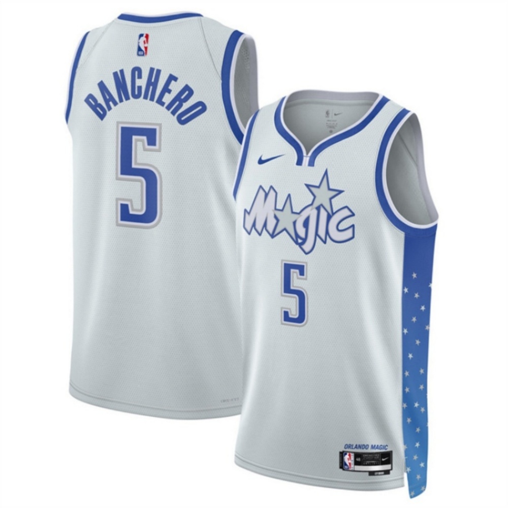 Men's Orlando Magic #5 Paolo Banchero Silver 2025/26 City Edition Stitched Basketball Jersey