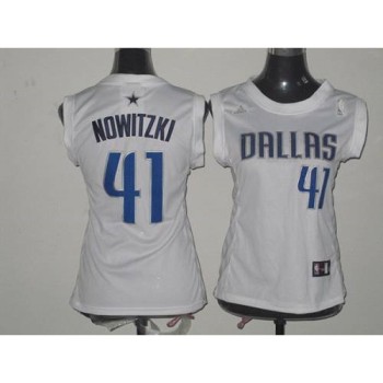 Mavericks #41 Dirk Nowitzki White Women Fashion Stitched NBA Jersey