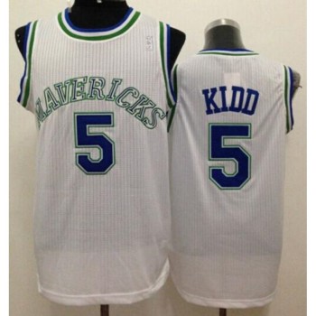 Mavericks #5 Jason Kidd White Throwback Stitched NBA Jersey