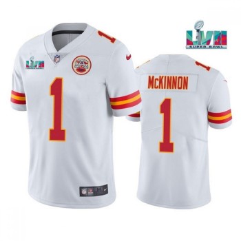 Men's Kansas City Chiefs #1 Jerick McKinnon White Super Bowl LVII Patch Vapor Untouchable Limited Stitched Jersey Men's Kansas City Chiefs #1 Jerick McKinnon White Super Bowl LVII Patch Vapor Untouchable Limited Stitched Jersey