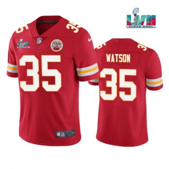Men's Kansas City Chiefs #35 Jaylen Watson Red Super Bowl LVII Patch Vapor Untouchable Limited Stitched Jersey Men's Kansas City Chiefs #35 Jaylen Watson Red Super Bowl LVII Patch Vapor Untouchable Limited Stitched Jersey