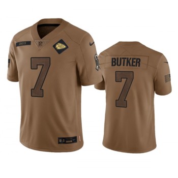 Men's Kansas City Chiefs #7 Harrison Butker 2023 Brown Salute To Service Limited Stitched Jersey Men's Kansas City Chiefs #7 Harrison Butker 2023 Brown Salute To Service Limited Stitched Jersey