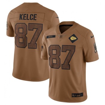 Men's Kansas City Chiefs #87 Travis Kelce 2023 Brown Salute To Service Limited Stitched Jersey Men's Kansas City Chiefs #87 Travis Kelce 2023 Brown Salute To Service Limited Stitched Jersey