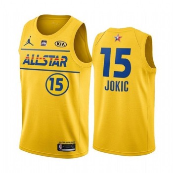 Men's 2021 All-Star #15 Nikola Jokic Yellow Western Conference Stitched NBA Jersey Men's 2021 All-Star #15 Nikola Jokic Yellow Western Conference Stitched NBA Jersey