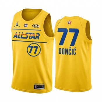 Men's 2021 All-Star #77 Luka Doncic Yellow Western Conference Stitched NBA Jersey Men's 2021 All-Star #77 Luka Doncic Yellow Western Conference Stitched NBA Jersey