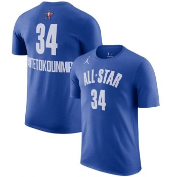 Men's #34 Giannis Antetokounmpo Blue 2023 NBA All-Star Game Name & Number T-Shirt Men's #34 Giannis Antetokounmpo Blue 2023 NBA All-Star Game Name & Number T-Shirt