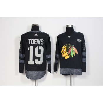 Men's Chicago Blackhawks #19 Jonathan Toews Black 1917-2017 100th Anniversary Stitched NHL Jersey Men's Chicago Blackhawks #19 Jonathan Toews Black 1917-2017 100th Anniversary Stitched NHL Jersey