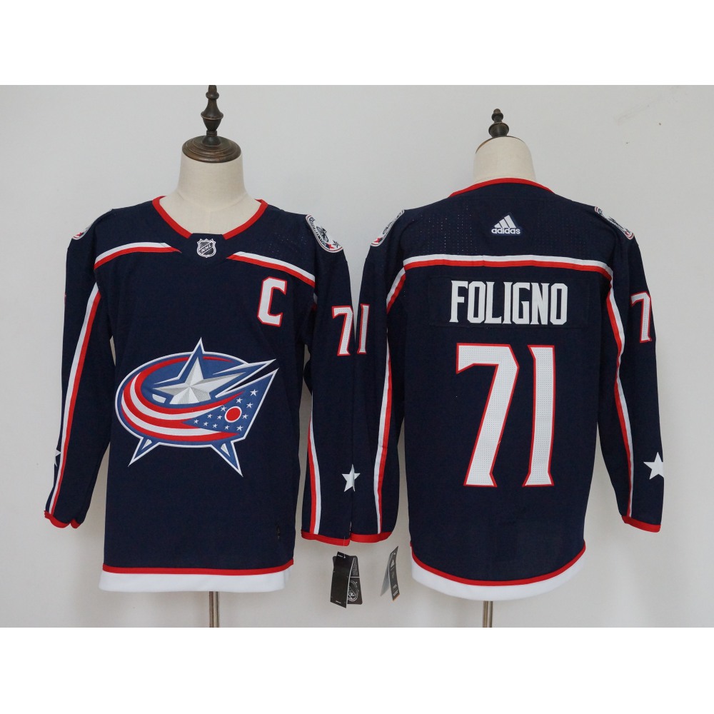 Men's Columbus Blue Jackets #71 Nick Foligno Navy Stitched NHL Jersey
