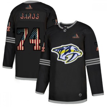 Men's Nashville Predators #74 Juuse Saros 2020 Grey USA Flag Stitched NHL Jersey