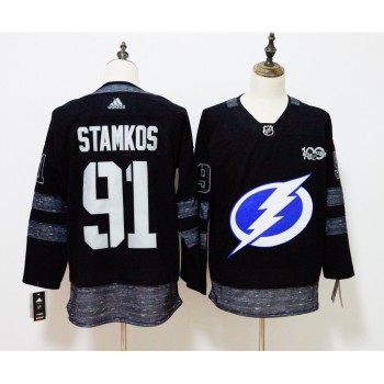 Men's Tampa Bay Lightning #91 Steven Stamkos Black 1917-2017 100th Anniversary Jersey Men's Tampa Bay Lightning #91 Steven Stamkos Black 1917-2017 100th Anniversary Jersey