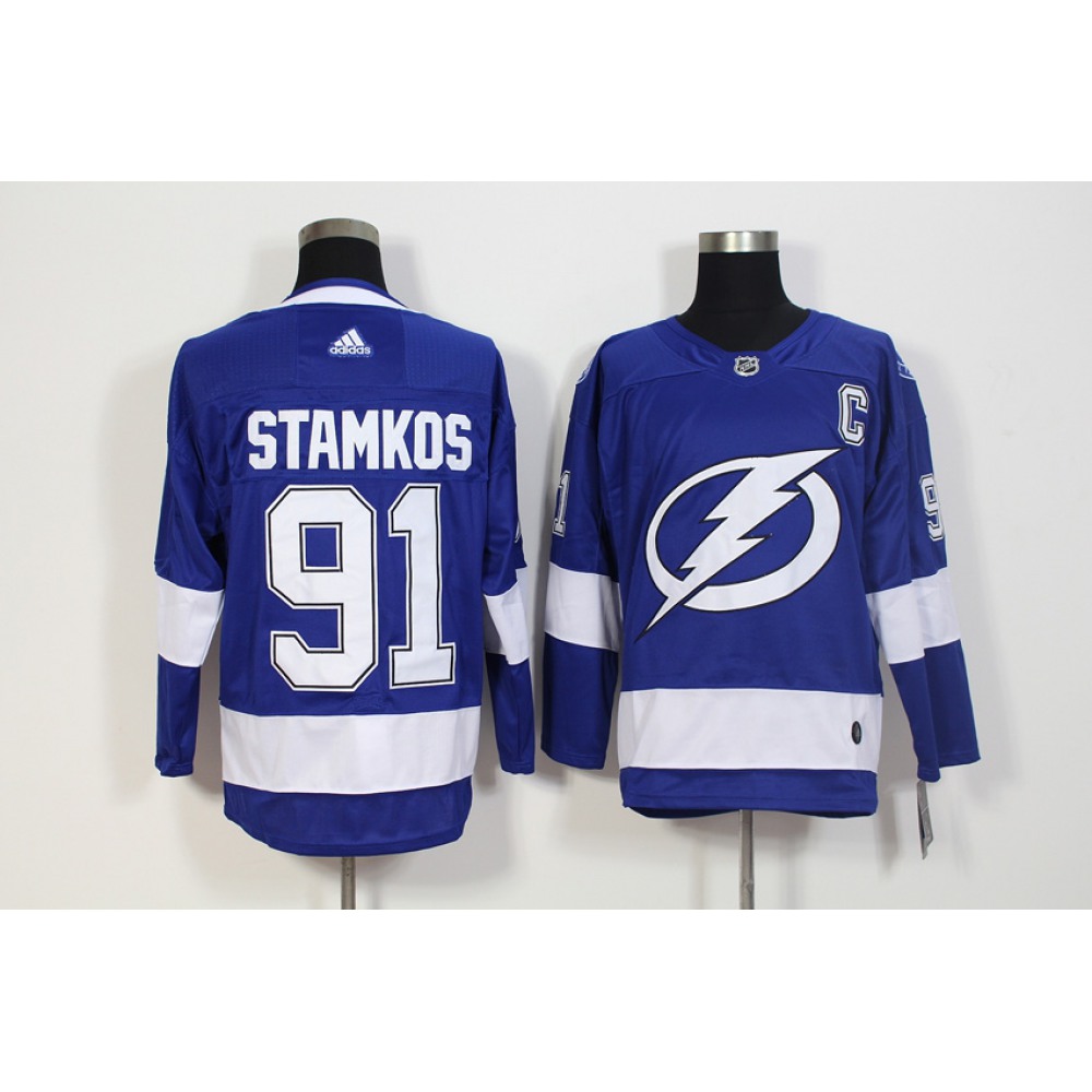 Men's Tampa Bay Lightning #91 Steven Stamkos Blue Stitched NHL Jersey