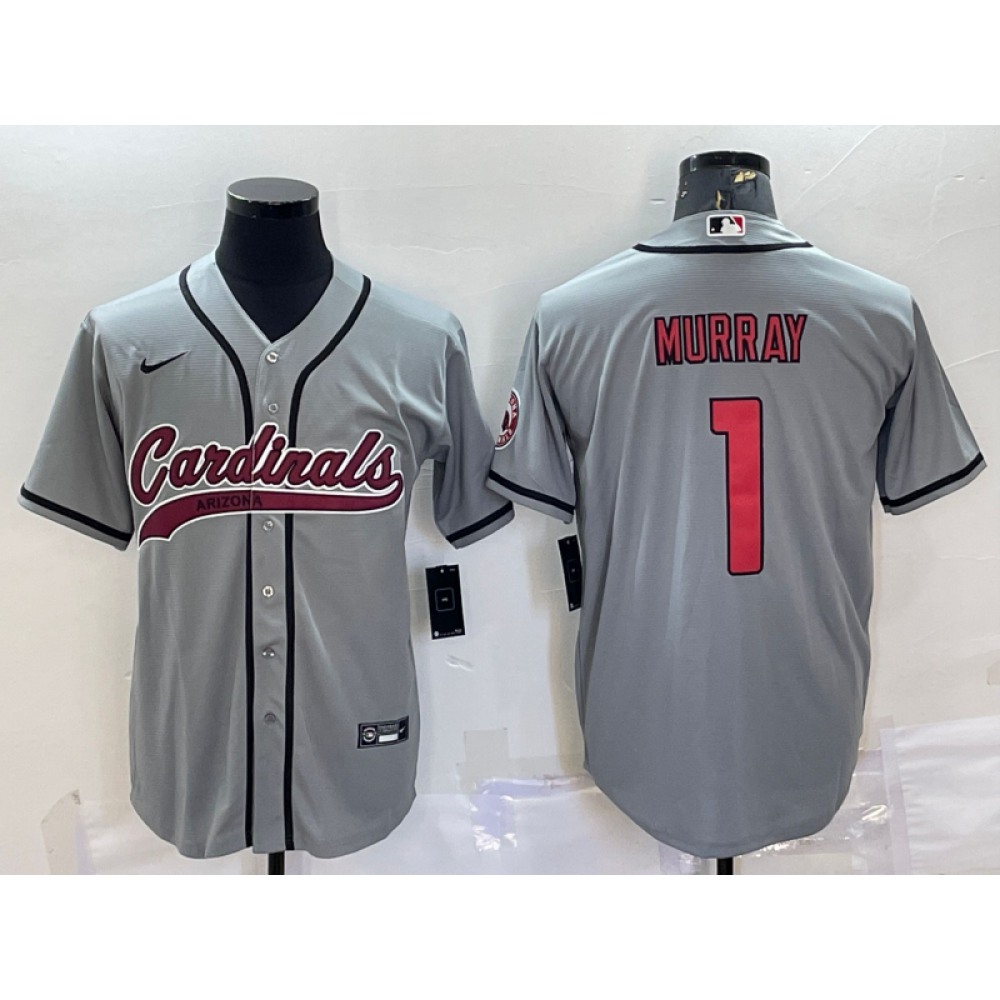Men's Arizona Cardinals #1 Kyler Murray Grey With Patch Cool Base Stitched Baseball Jersey