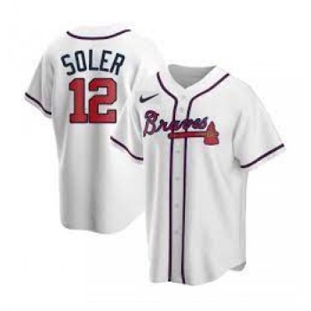 Men's Atlanta Braves #12 Jorge Soler White Cool Base Stitched Jersey