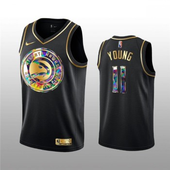 Men's Atlanta Hawks #11 Trae Young 2021/22 Black Golden Edition 75th Anniversary Diamond Logo Stitched Basketball Jersey Men's Atlanta Hawks #11 Trae Young 2021/22 Black Golden Edition 75th Anniversary Diamond Logo Stitched Basketball Jersey
