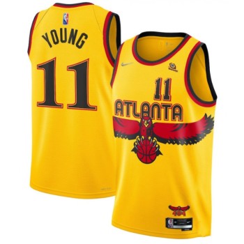 Men's Atlanta Hawks #11 Trae Young 2021/22 Yellow 75th Anniversary City Edition Stitched Jersey Men's Atlanta Hawks #11 Trae Young 2021/22 Yellow 75th Anniversary City Edition Stitched Jersey