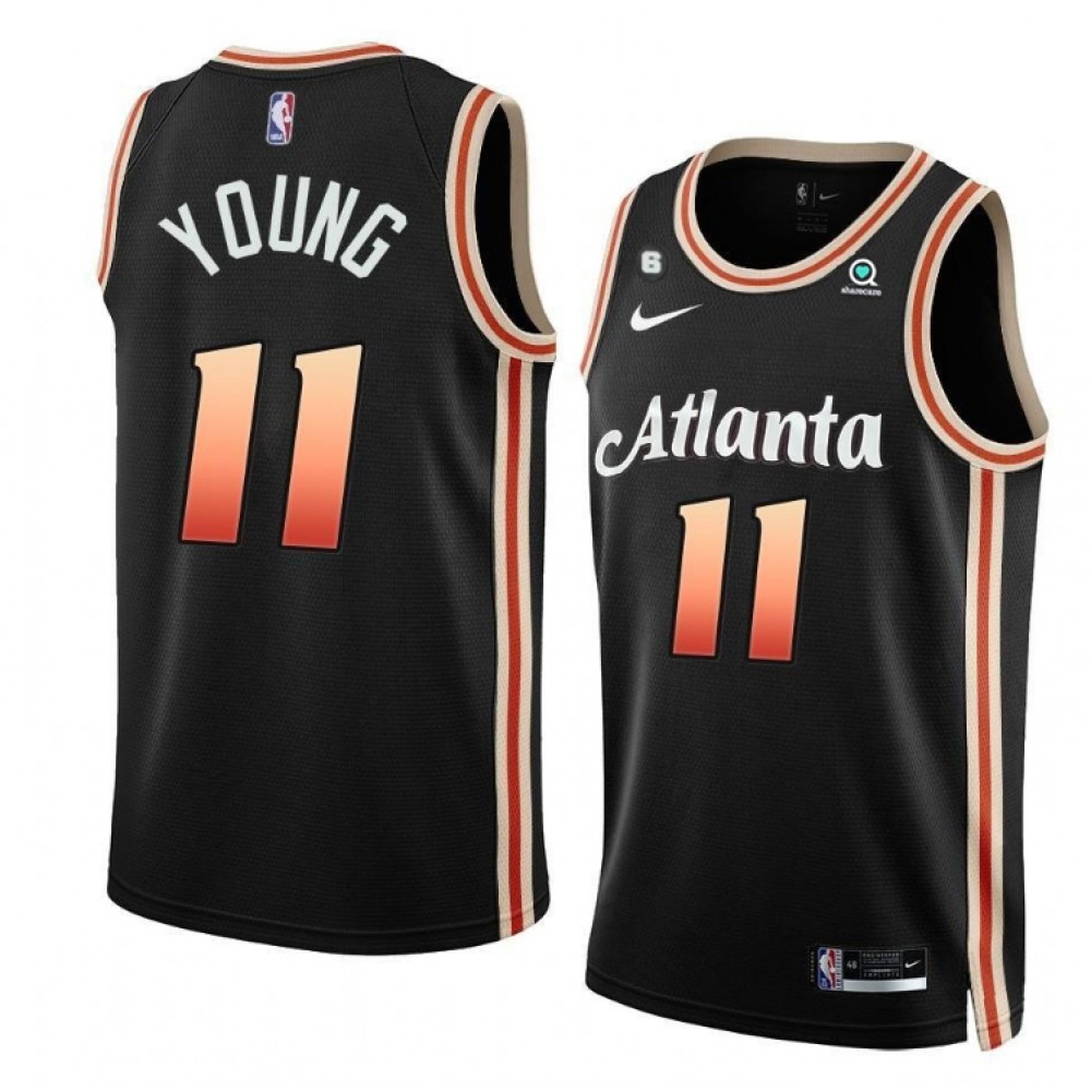 Men's Atlanta Hawks #11 Trae Young Black 2022/23 City Edition With NO.6 Patch Stitched Jersey