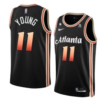 Men's Atlanta Hawks #11 Trae Young Black 2022/23 City Edition With NO.6 Patch Stitched Jersey Men's Atlanta Hawks #11 Trae Young Black 2022/23 City Edition With NO.6 Patch Stitched Jersey