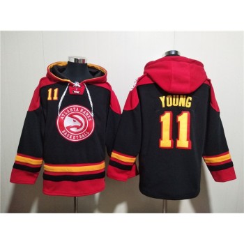 Men's Atlanta Hawks #11 Trae Young Black/Red Lace-Up Pullover Hoodie Men's Atlanta Hawks #11 Trae Young Black/Red Lace-Up Pullover Hoodie