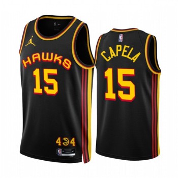 Men's Atlanta Hawks #15 Clint Capela 2022/23 Black Statement Edition Stitched Jersey Men's Atlanta Hawks #15 Clint Capela 2022/23 Black Statement Edition Stitched Jersey