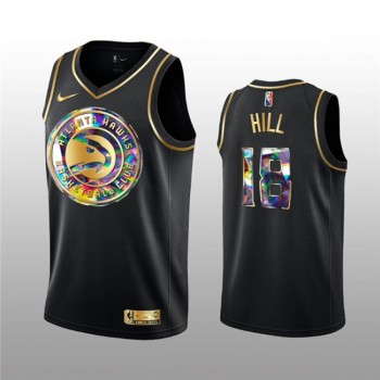 Men's Atlanta Hawks #18 Solomon Hill 2021/22 Black Golden Edition 75th Anniversary Diamond Logo Stitched Basketball Jersey Men's Atlanta Hawks #18 Solomon Hill 2021/22 Black Golden Edition 75th Anniversary Diamond Logo Stitched Basketball Jersey