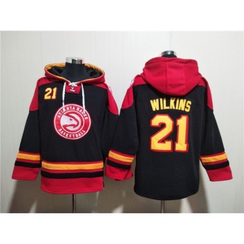 Men's Atlanta Hawks #21 Dominique Wilkins Black/Red Lace-Up Pullover Hoodie Men's Atlanta Hawks #21 Dominique Wilkins Black/Red Lace-Up Pullover Hoodie