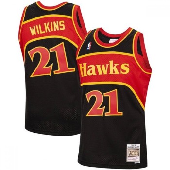 Men's Atlanta Hawks #21 Dominique Wilkins Black Throwback Stitched Jersey Men's Atlanta Hawks #21 Dominique Wilkins Black Throwback Stitched Jersey