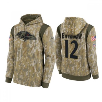 Men's Baltimore Ravens #12 Rashod Bateman Camo 2021 Salute To Service Therma Performance Pullover Hoodie Men's Baltimore Ravens #12 Rashod Bateman Camo 2021 Salute To Service Therma Performance Pullover Hoodie