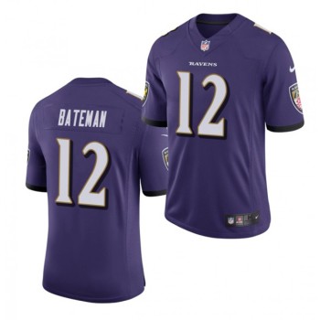 Men's Baltimore Ravens #12 Rashod Bateman Purple 2021 Vapor Untouchable Limited Stitched Jersey Men's Baltimore Ravens #12 Rashod Bateman Purple 2021 Vapor Untouchable Limited Stitched Jersey