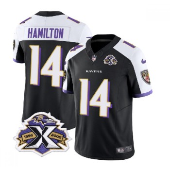 Men's Baltimore Ravens #14 Kyle Hamilton Black/White 2023 F.U.S.E With Patch Throwback Vapor Limited Jersey Men's Baltimore Ravens #14 Kyle Hamilton Black/White 2023 F.U.S.E With Patch Throwback Vapor Limited Jersey