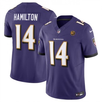 Men's Baltimore Ravens #14 Kyle Hamilton Purple 2023 F.U.S.E. With John Madden Patch Vapor Limited Football Jersey Men's Baltimore Ravens #14 Kyle Hamilton Purple 2023 F.U.S.E. With John Madden Patch Vapor Limited Football Jersey