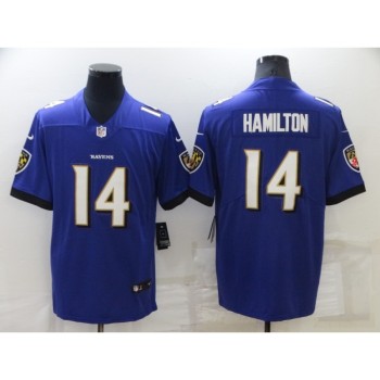 Men's Baltimore Ravens #14 Kyle Hamilton Purple Vapor Untouchable Limited Stitched Jersey Men's Baltimore Ravens #14 Kyle Hamilton Purple Vapor Untouchable Limited Stitched Jersey