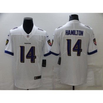Men's Baltimore Ravens #14 Kyle Hamilton White Vapor Untouchable Limited Stitched Jersey Men's Baltimore Ravens #14 Kyle Hamilton White Vapor Untouchable Limited Stitched Jersey