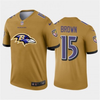 Men's Baltimore Ravens #15 Marquise Brown Gold 2020 Team Big Logo Inverted Legend Stitched Jersey Men's Baltimore Ravens #15 Marquise Brown Gold 2020 Team Big Logo Inverted Legend Stitched Jersey