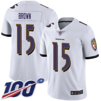 Men's Baltimore Ravens #15 Marquise Brown White 2019 100th Season Vapor Untouchable Limited NFL Jersey Men's Baltimore Ravens #15 Marquise Brown White 2019 100th Season Vapor Untouchable Limited NFL Jersey