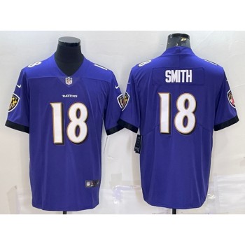 Men's Baltimore Ravens #18 Roquan Smith Purple Vapor Untouchable Limited Stitched Jersey Men's Baltimore Ravens #18 Roquan Smith Purple Vapor Untouchable Limited Stitched Jersey