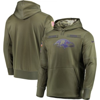Men's Baltimore Ravens 2018 Olive Salute to Service Sideline Therma Performance Pullover Stitched NFL Hoodie Men's Baltimore Ravens 2018 Olive Salute to Service Sideline Therma Performance Pullover Stitched NFL Hoodie