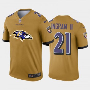 Men's Baltimore Ravens #21 Mark Ingram II Gold 2020 Team Big Logo Inverted Legend Stitched Jersey Men's Baltimore Ravens #21 Mark Ingram II Gold 2020 Team Big Logo Inverted Legend Stitched Jersey