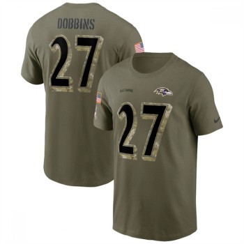 Men's Baltimore Ravens #27 J.K. Dobbins 2022 Olive Salute to Service T-Shirt Men's Baltimore Ravens #27 J.K. Dobbins 2022 Olive Salute to Service T-Shirt