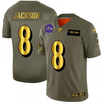 Men's Baltimore Ravens #8 Lamar Jackson 2019 Olive/Gold Salute To Service Limited Stitched NFL Jersey Men's Baltimore Ravens #8 Lamar Jackson 2019 Olive/Gold Salute To Service Limited Stitched NFL Jersey
