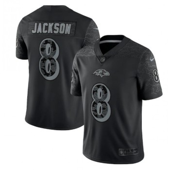 Men's Baltimore Ravens #8 Lamar Jackson Black Reflective Limited Stitched Football Jersey Men's Baltimore Ravens #8 Lamar Jackson Black Reflective Limited Stitched Football Jersey