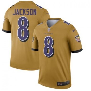 Men's Baltimore Ravens #8 Lamar Jackson Gold Inverted Legend Jersey Men's Baltimore Ravens #8 Lamar Jackson Gold Inverted Legend Jersey