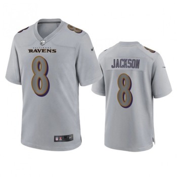 Men's Baltimore Ravens #8 Lamar Jackson Gray Atmosphere Fashion Stitched Jersey Men's Baltimore Ravens #8 Lamar Jackson Gray Atmosphere Fashion Stitched Jersey