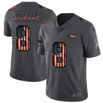 Men's Baltimore Ravens #8 Lamar Jackson Grey 2019 Salute To Service USA Flag Fashion Limited Stitched NFL Jersey Men's Baltimore Ravens #8 Lamar Jackson Grey 2019 Salute To Service USA Flag Fashion Limited Stitched NFL Jersey