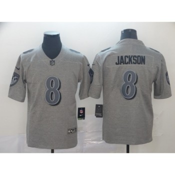Men's Baltimore Ravens #8 Lamar Jackson Grey Limited Stitched NFL Jersey Men's Baltimore Ravens #8 Lamar Jackson Grey Limited Stitched NFL Jersey