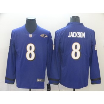 Men's Baltimore Ravens #8 Lamar Jackson Purple Therma Long Sleeve Stitched NFL Jersey