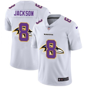Men's Baltimore Ravens #8 Lamar Jackson White Shadow Logo Limited Stitched Jersey Men's Baltimore Ravens #8 Lamar Jackson White Shadow Logo Limited Stitched Jersey