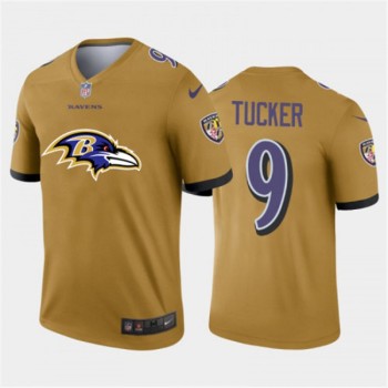 Men's Baltimore Ravens #9 Justin Tucker Gold 2020 Team Big Logo Inverted Legend Stitched Jersey Men's Baltimore Ravens #9 Justin Tucker Gold 2020 Team Big Logo Inverted Legend Stitched Jersey