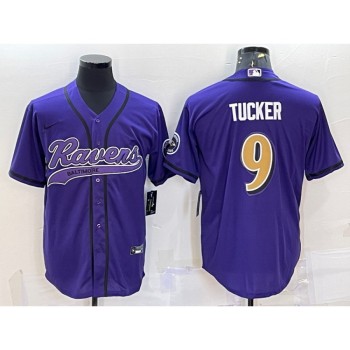 Men's Baltimore Ravens #9 Justin Tucker Purple Gold With Patch Cool Base Stitched Baseball Jersey Men's Baltimore Ravens #9 Justin Tucker Purple Gold With Patch Cool Base Stitched Baseball Jersey