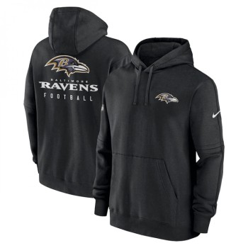 Men's Baltimore Ravens Black Sideline Club Fleece Pullover Hoodie Men's Baltimore Ravens Black Sideline Club Fleece Pullover Hoodie