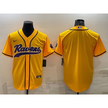 Men's Baltimore Ravens Blank Yellow With Patch Cool Base Stitched Baseball Jersey Men's Baltimore Ravens Blank Yellow With Patch Cool Base Stitched Baseball Jersey
